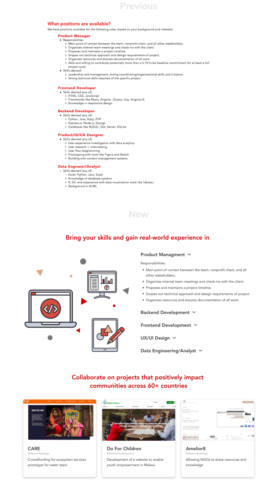 Volunteer screen 'roles' section