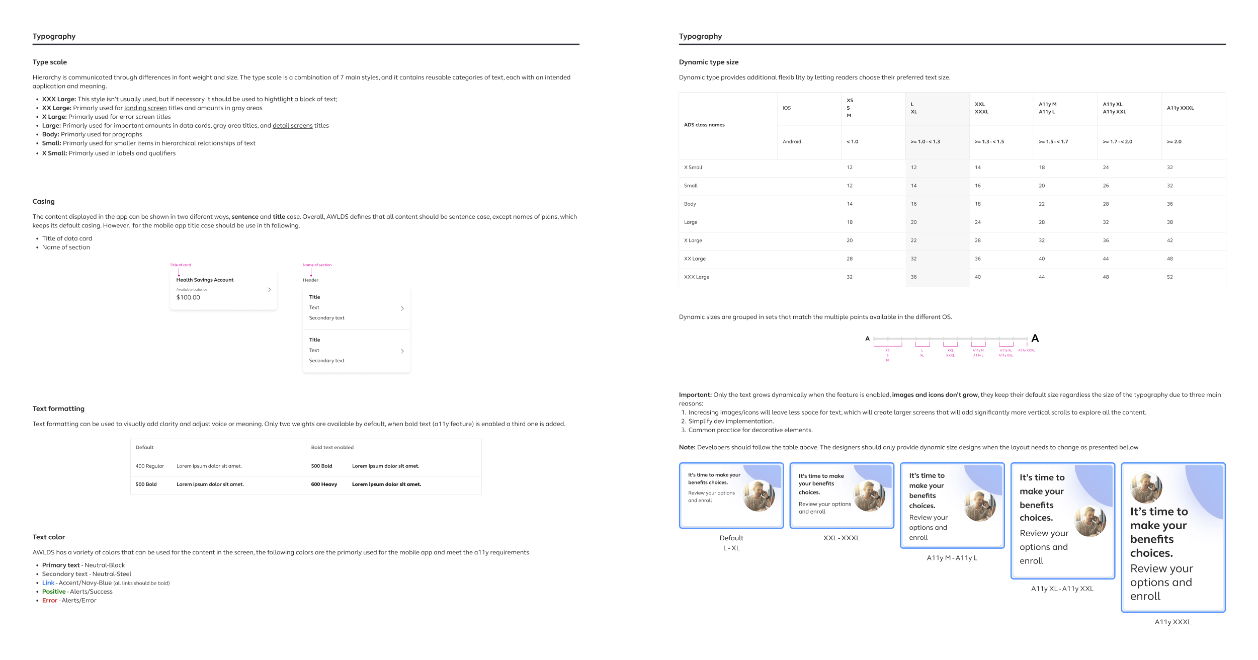 Typography gruidelines for the mobile app in Figma