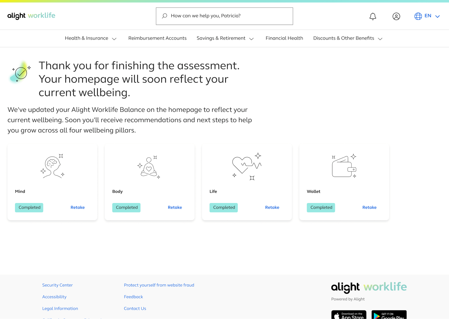 Final version of the success screen of the assessment