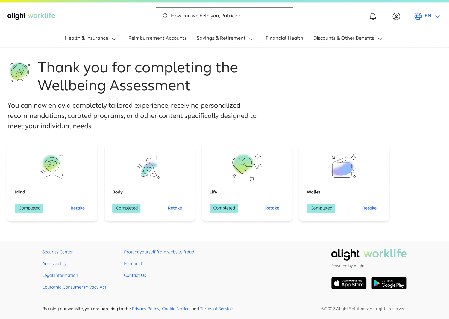 Success screen of the assessment