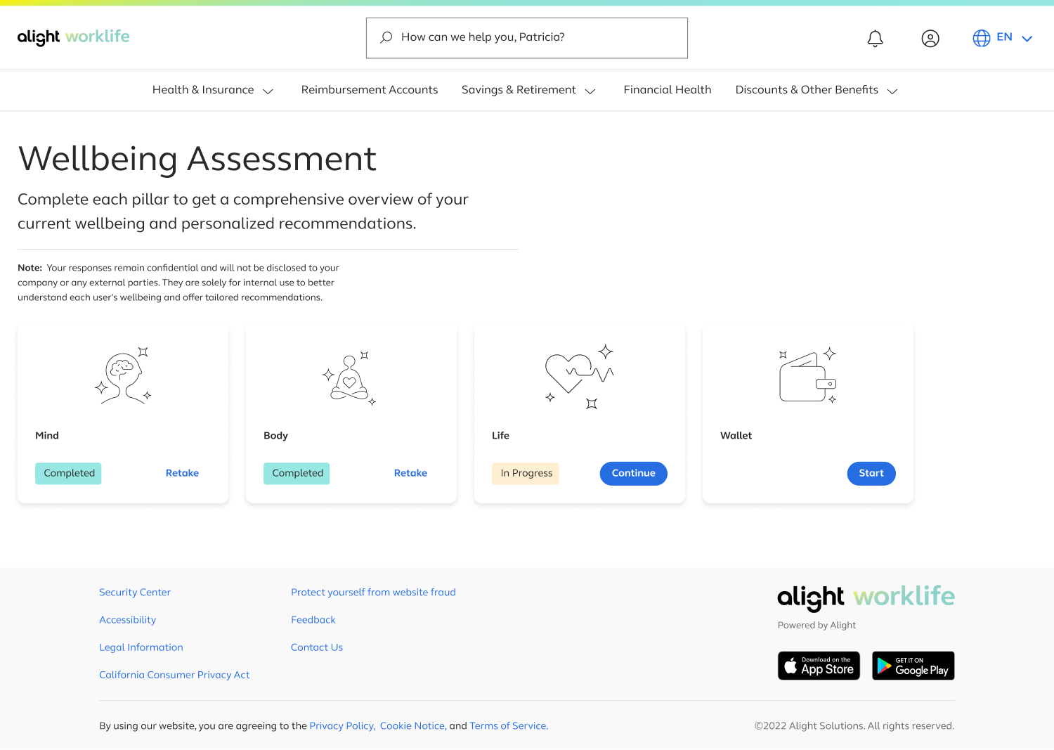 Final version of the summary screen of the assessment