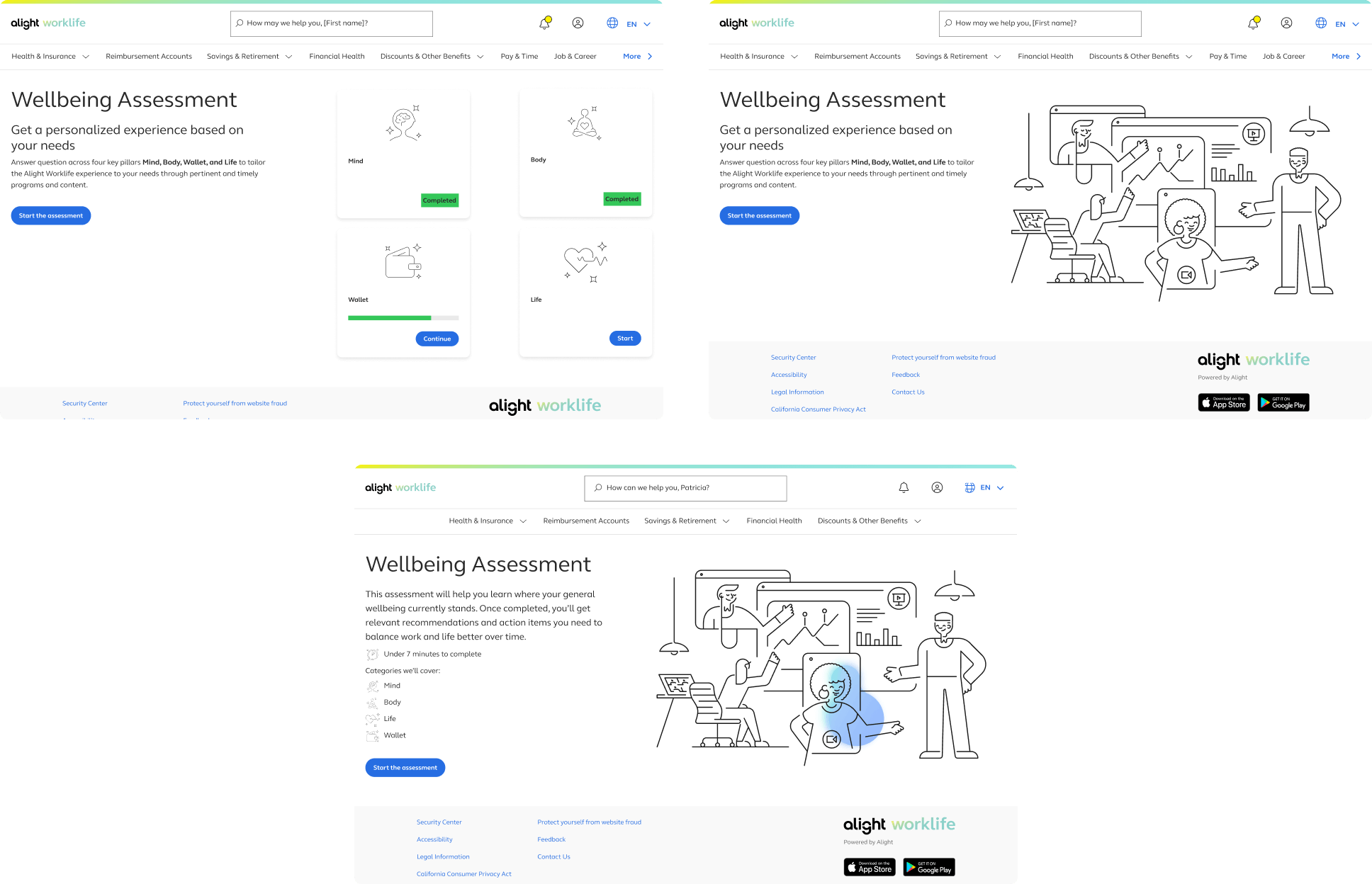 Some screenshots of the first version of the assessment